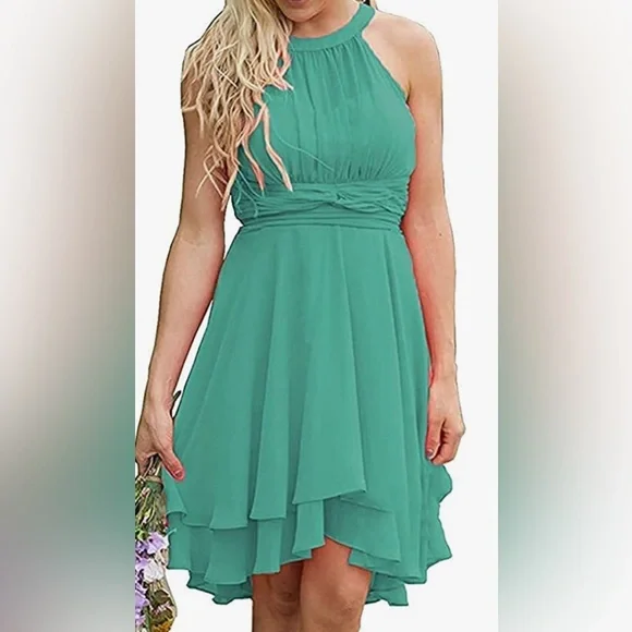Filly Flair | Dresses | Nwt Filly Flair Aline Halter Chiffon Flowy Knee  Length Formal Dress Seafoam S | Poshmark